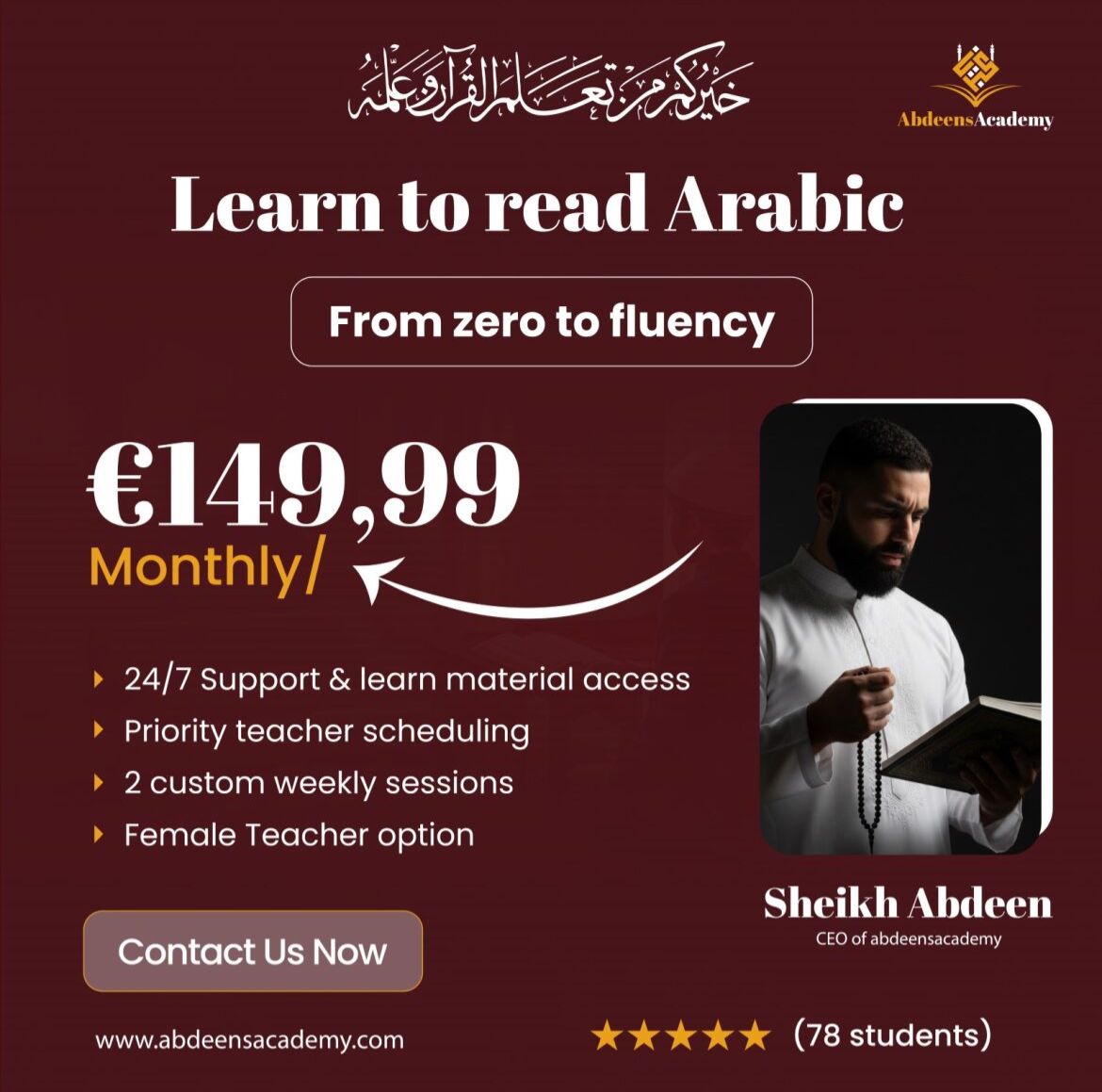Learn Arabic Reading From 0 to Hero (1-on-1 Live Guidance)