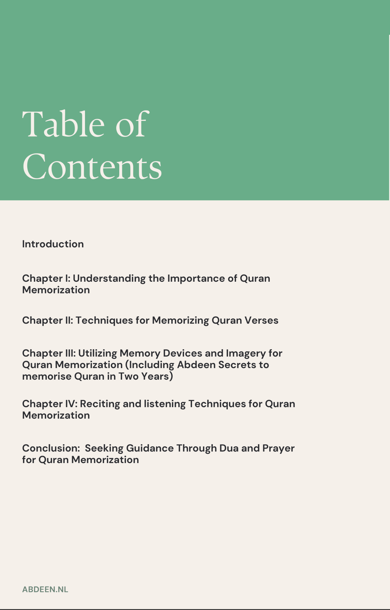 E-Book: Quran Memorization Designed by Abdeen